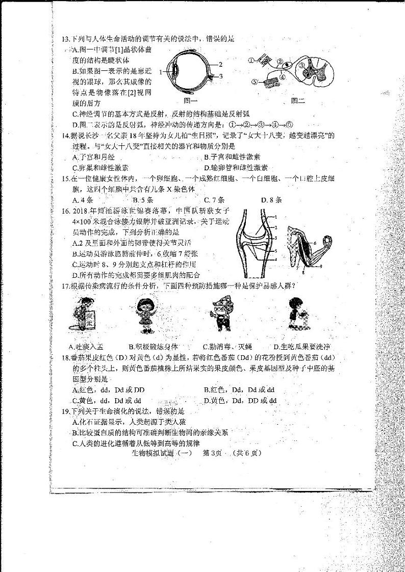 山东省菏泽市东明县2020届九年级中考一模生物试题（扫描版）第3页