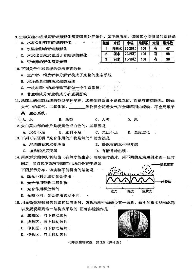 江苏省徐州市2018-2021近四年市区七年级上学期期末考试生物真题第2页