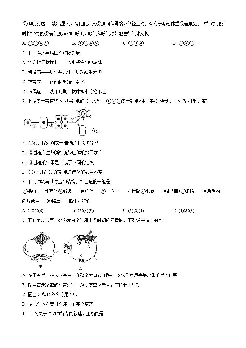精品解析：2021年山东省青岛市莱西中考一模生物试题（解析版+原卷版）02