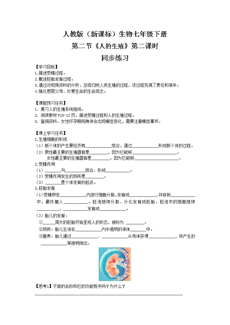 人教版（新课标）生物七下：1.2《人的生殖》（第二课时）（课件+教案+练习）01