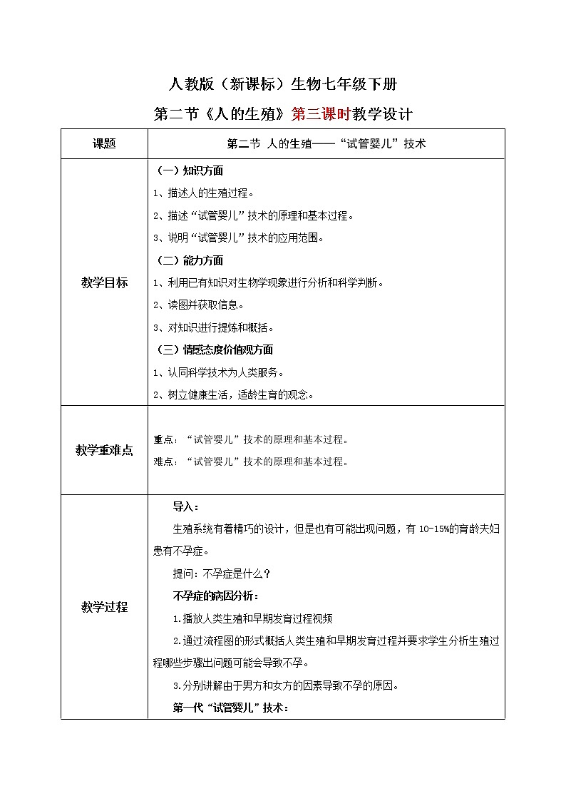 人教版（新课标）生物七下：1.2《人的生殖》（第三课时）（课件+教案+练习）01