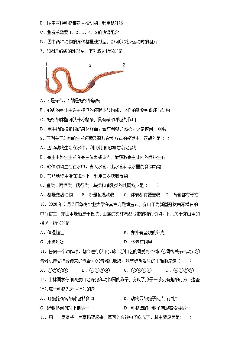 内蒙古兴安盟突泉县2020-2021学年八年级上学期期末生物试题（word版 含答案）第2页