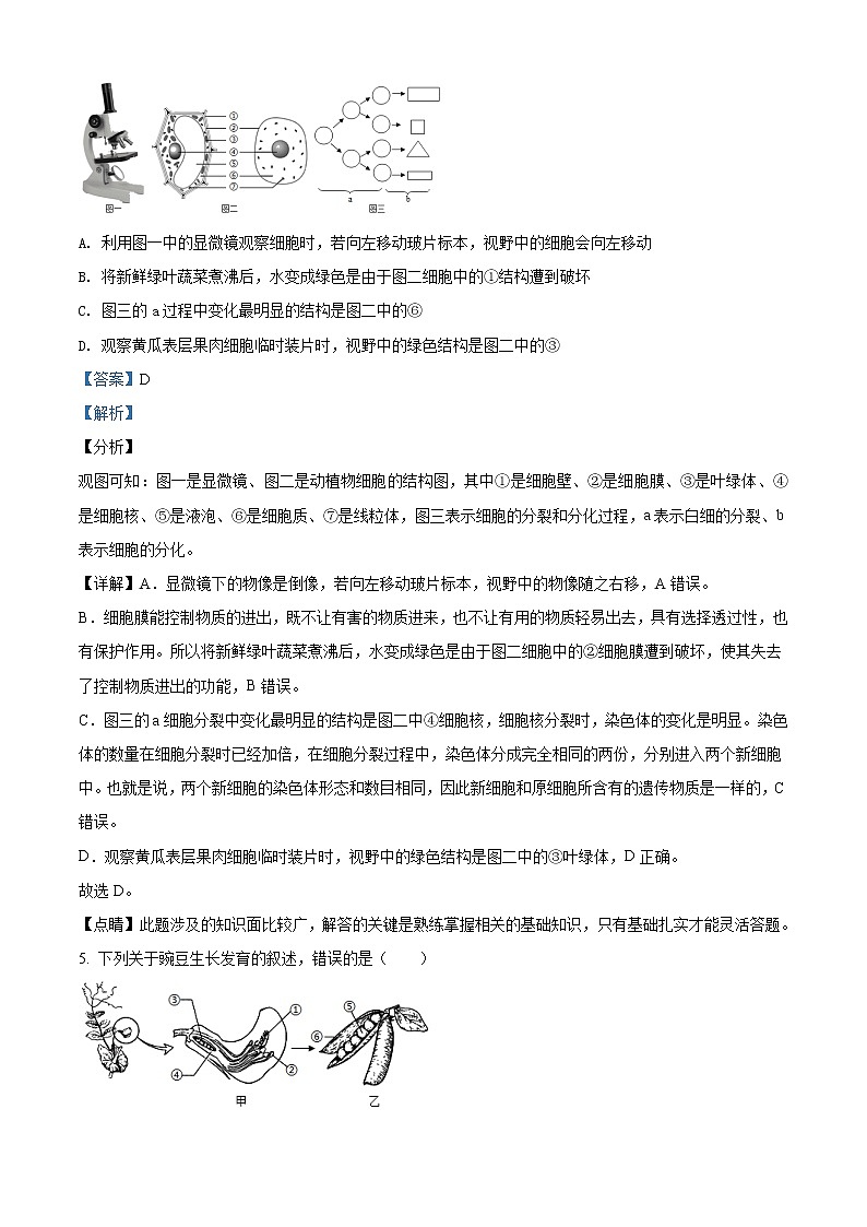 精品解析：2020年山东省泰安市高新区九年级中考一模生物试题（解析版+原卷版）03
