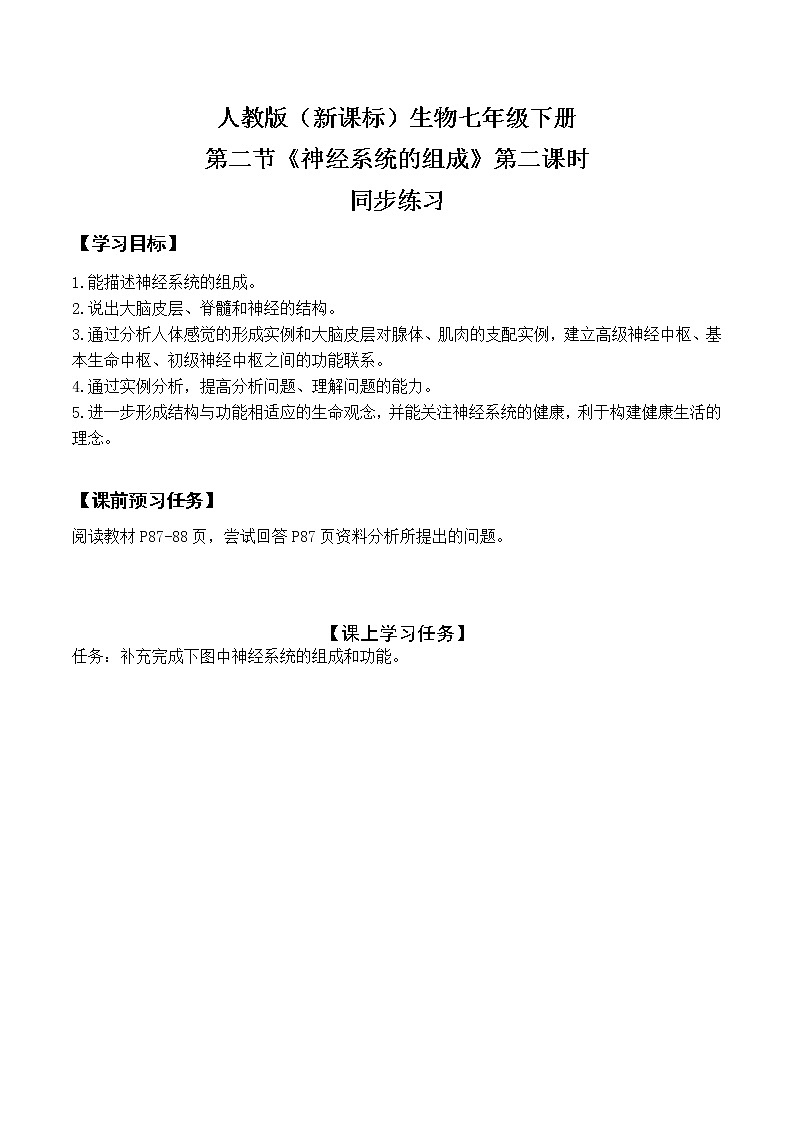 人教版（新课标）生物七下：6.2《神经系统的组成》（第二课时）（课件+教案+练习）01
