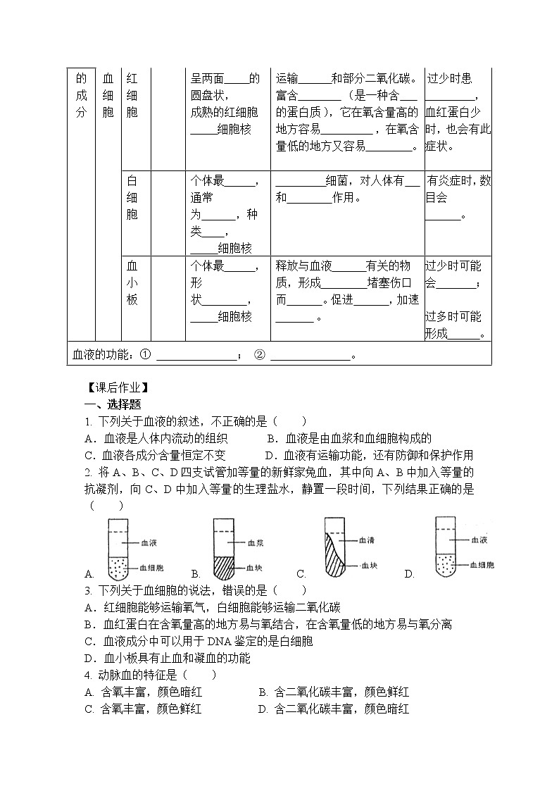 人教版（新课标）生物七下：4.1《流动的组织——血液》（课件+教案+练习）02