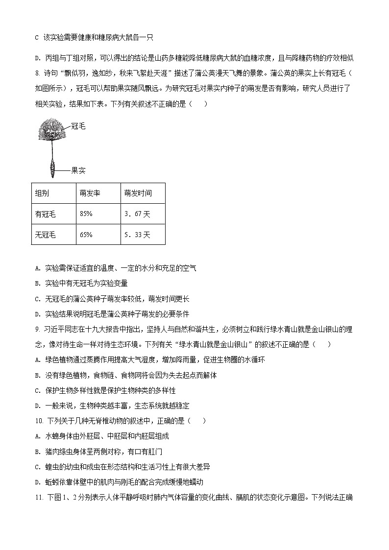 精品解析：2021年山东省青岛莱西市中考二模生物试题（解析版+原卷版）03