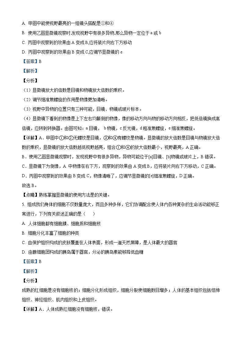 精品解析：2021年山东省青岛莱西市中考二模生物试题（解析版+原卷版）03