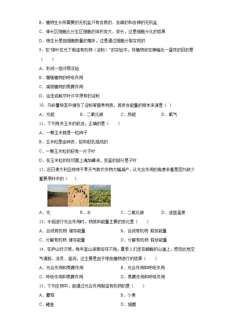 吉林省双辽市2021-2022学年七年级上学期期末生物试题（word版 含答案）02