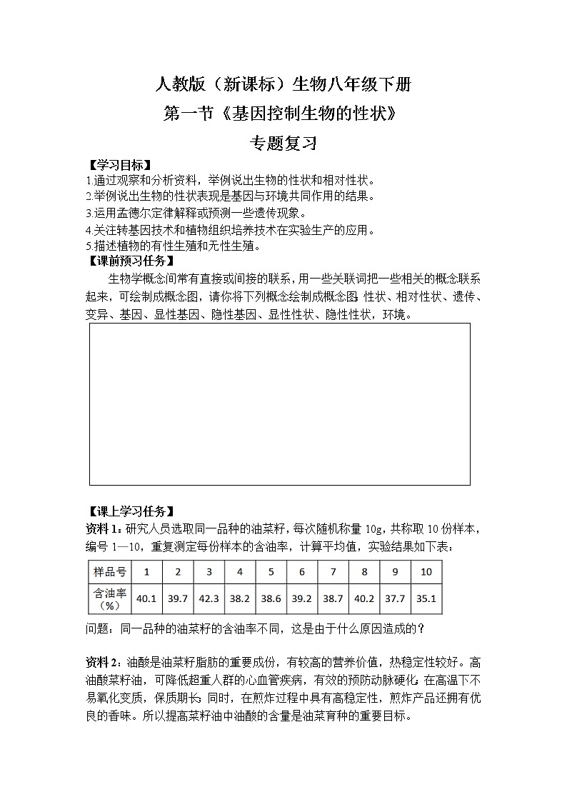 人教版（新课标）生物八下：7.2.1《基因控制生物的性状》（专题复习）课件（送教案+习题）01