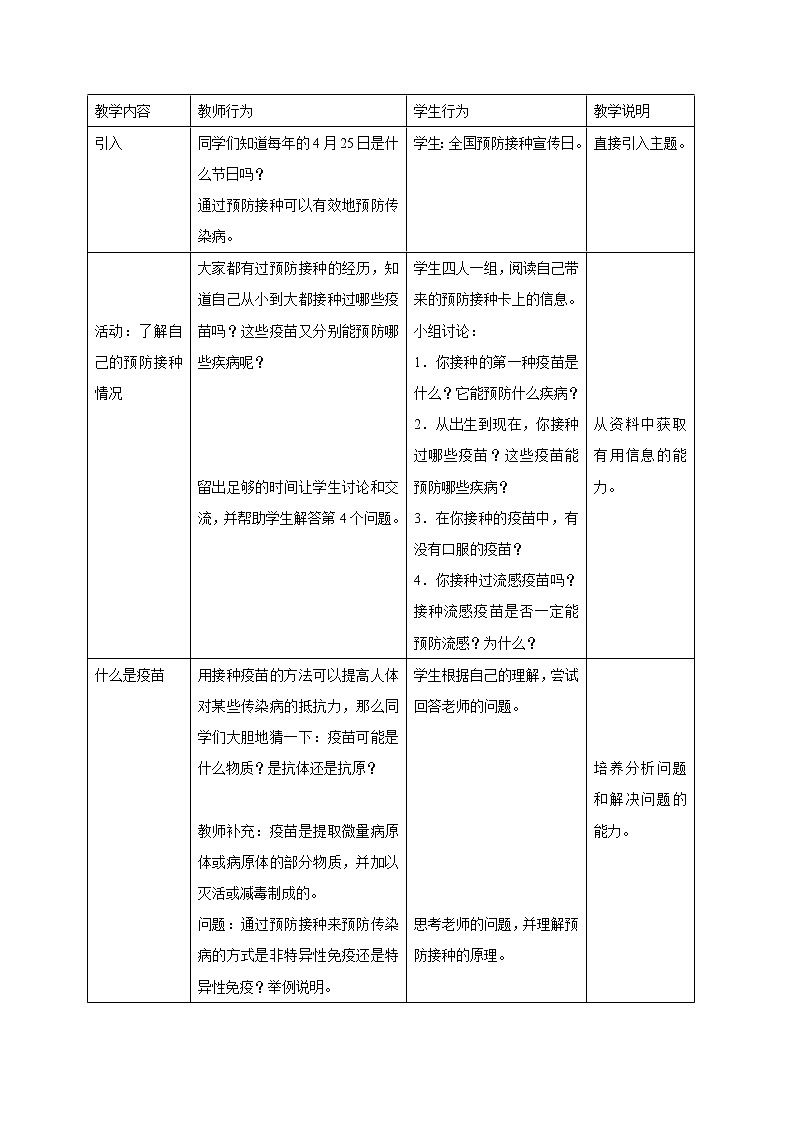 3.2 疫苗和传染病预防（4） 教案-沪教版八年级生物第一册02