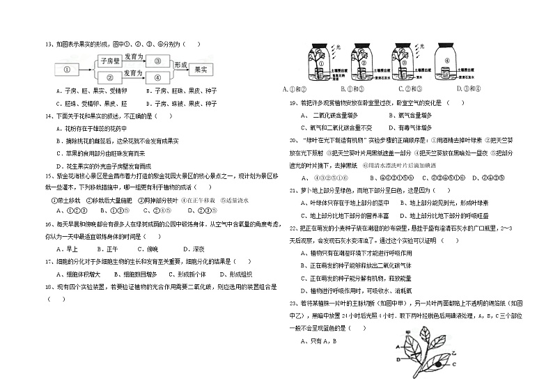 甘肃省金昌市龙门学校2021-2022学年七年级上学期期末考试生物试题（word版 含答案）02