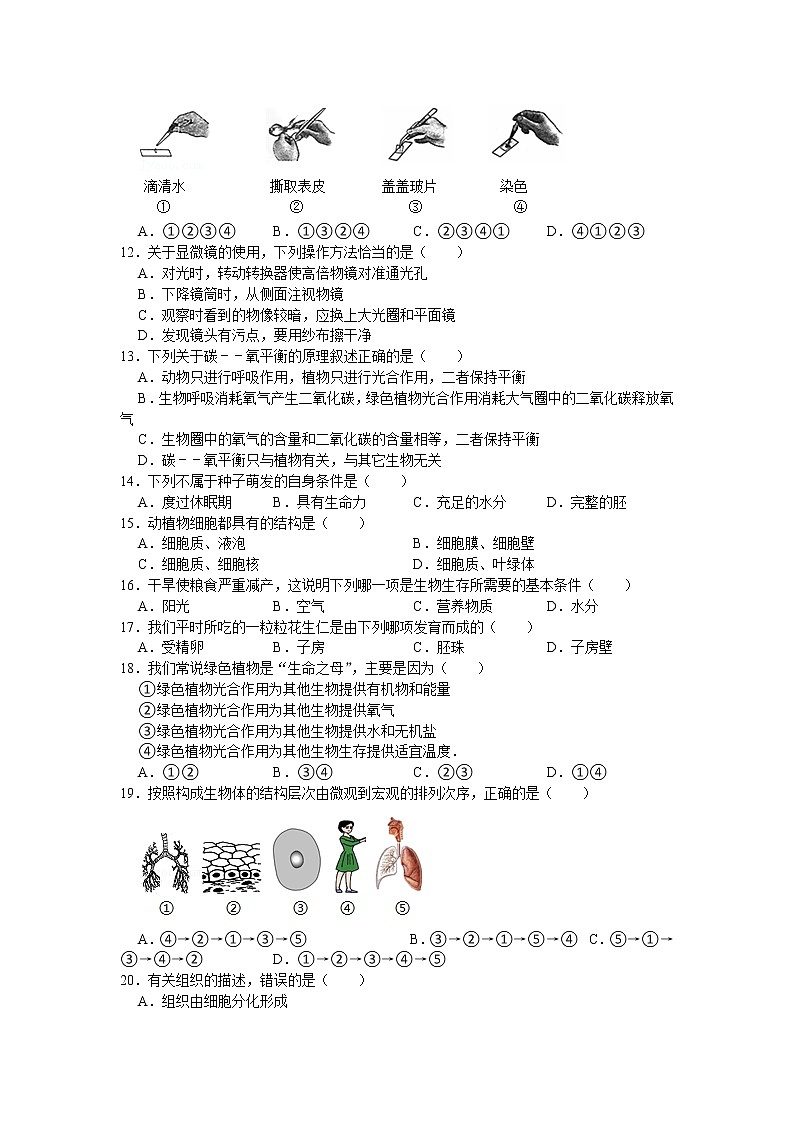广西贵港市覃塘区2020-2021学年七年级上学期期末考试生物试卷（word版 含答案）02