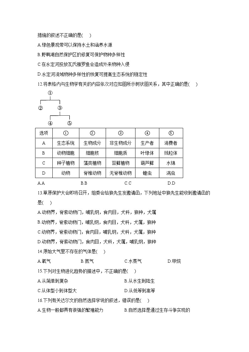 2021-2022学年苏教版生物八年级上册期末复习测评卷 A卷（word版 含答案）03