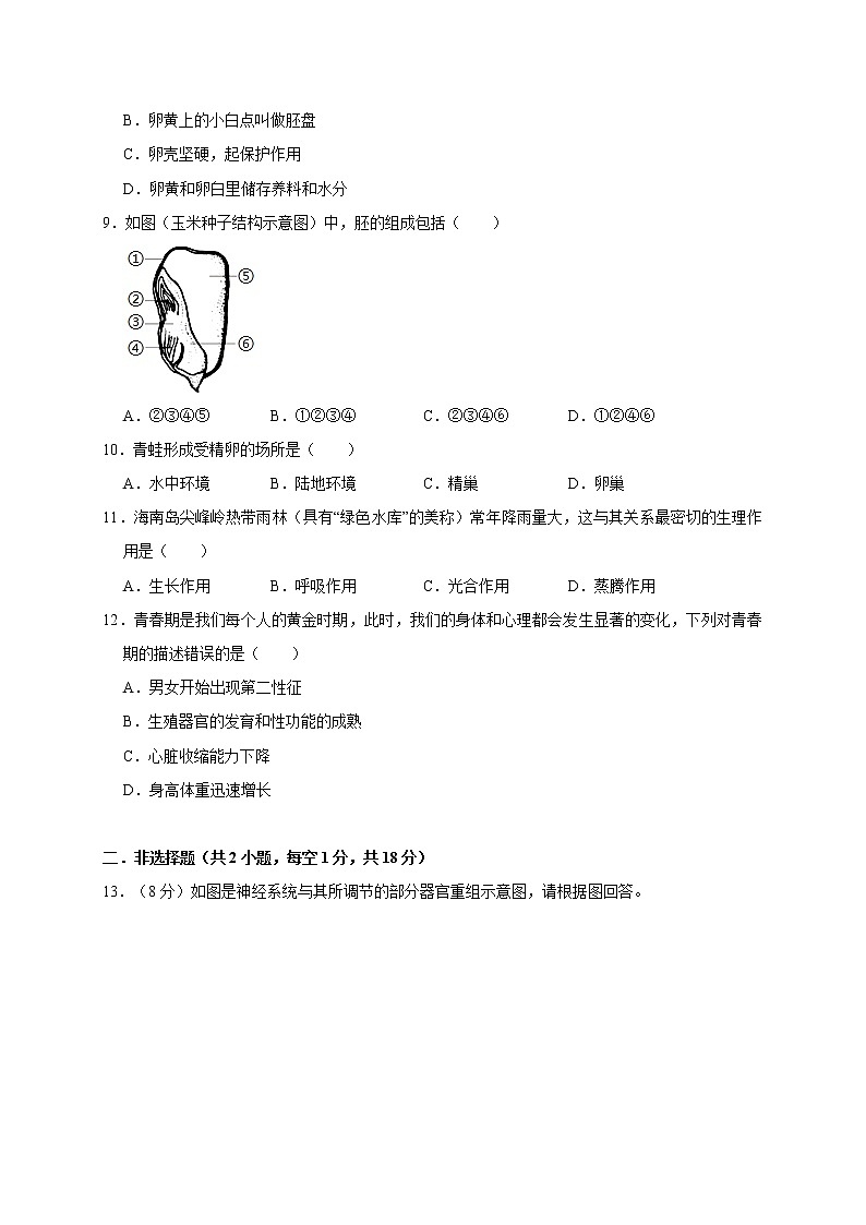 宁夏吴忠市盐池县2021-2022学年八年级上学期期末监测生物试题（word版 含答案）02