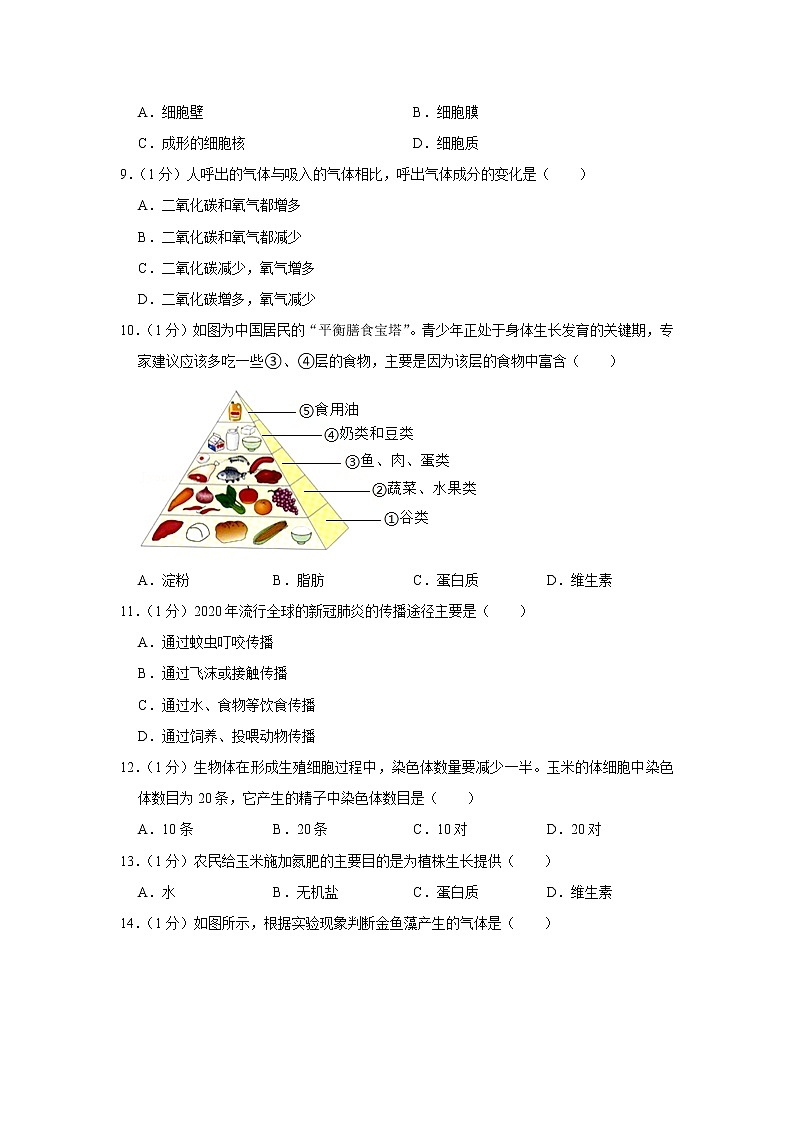 2021年吉林省中考生物试卷【含答案】第2页