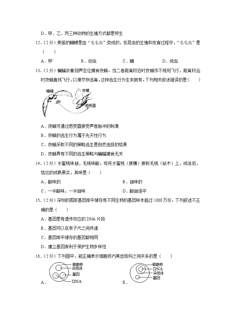 2020年广东省佛山市禅城区初中生物结业考试试卷【含答案+解析】（可打印）03