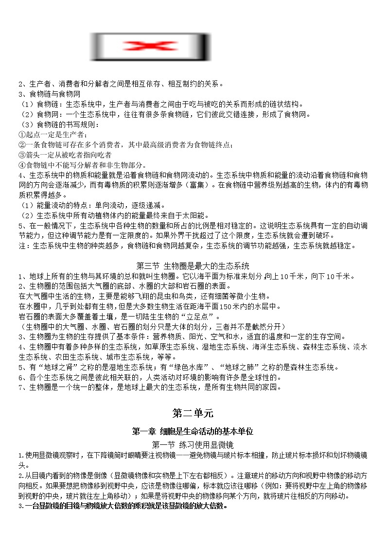 人教版生物学七年级上册知识点汇总02