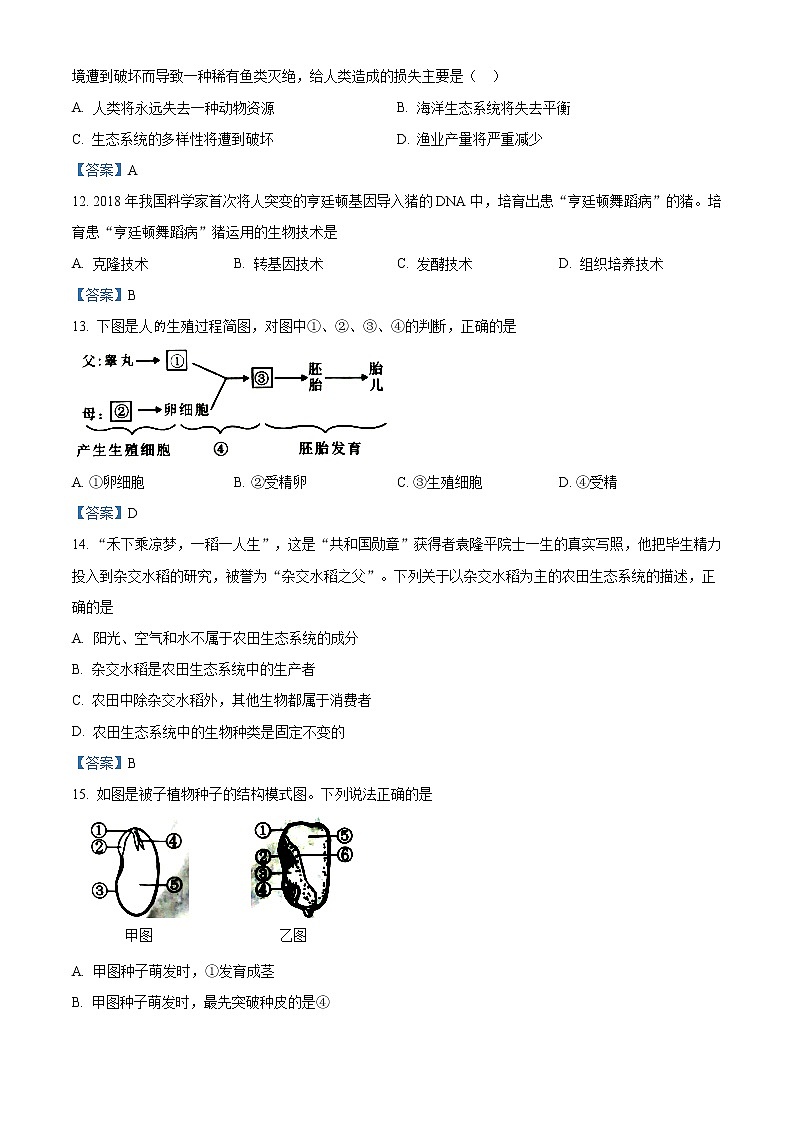 2021年广西北部湾经济开发区中考生物真题试卷（原卷）第3页