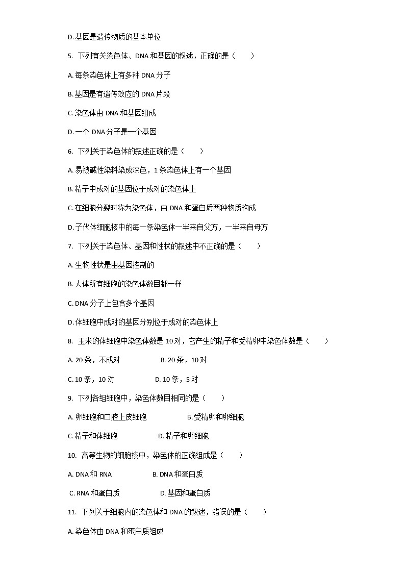 人教版生物八年级下册 7.2.2 基因在亲子代间的传递 课后练习（解析版）02