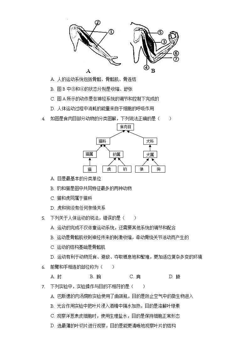 重庆市缙云教育联盟2021-2022学年八年级上学期期末考试生物试题（word版 含答案）02
