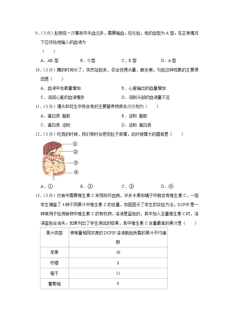 2020-2021学年湖北省恩施州恩施市书院中学七年级（下）期中生物试卷（含答案）第3页