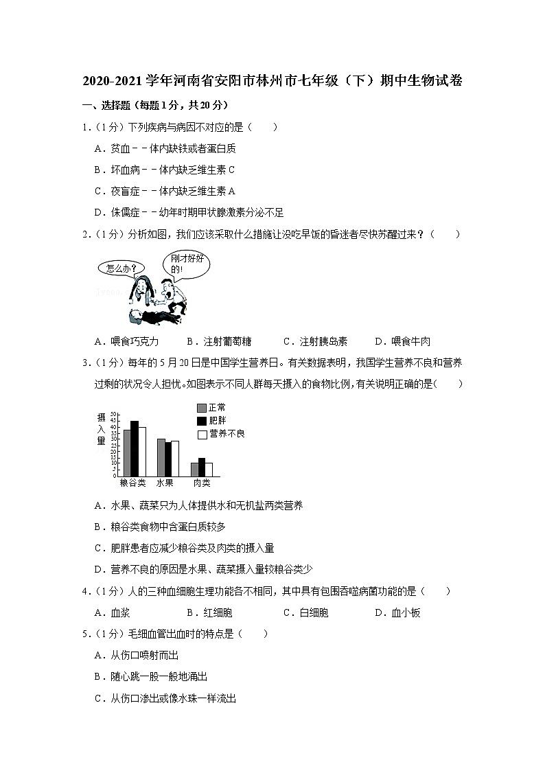 2020-2021学年河南省安阳市林州市七年级（下）期中生物试卷（含答案）01