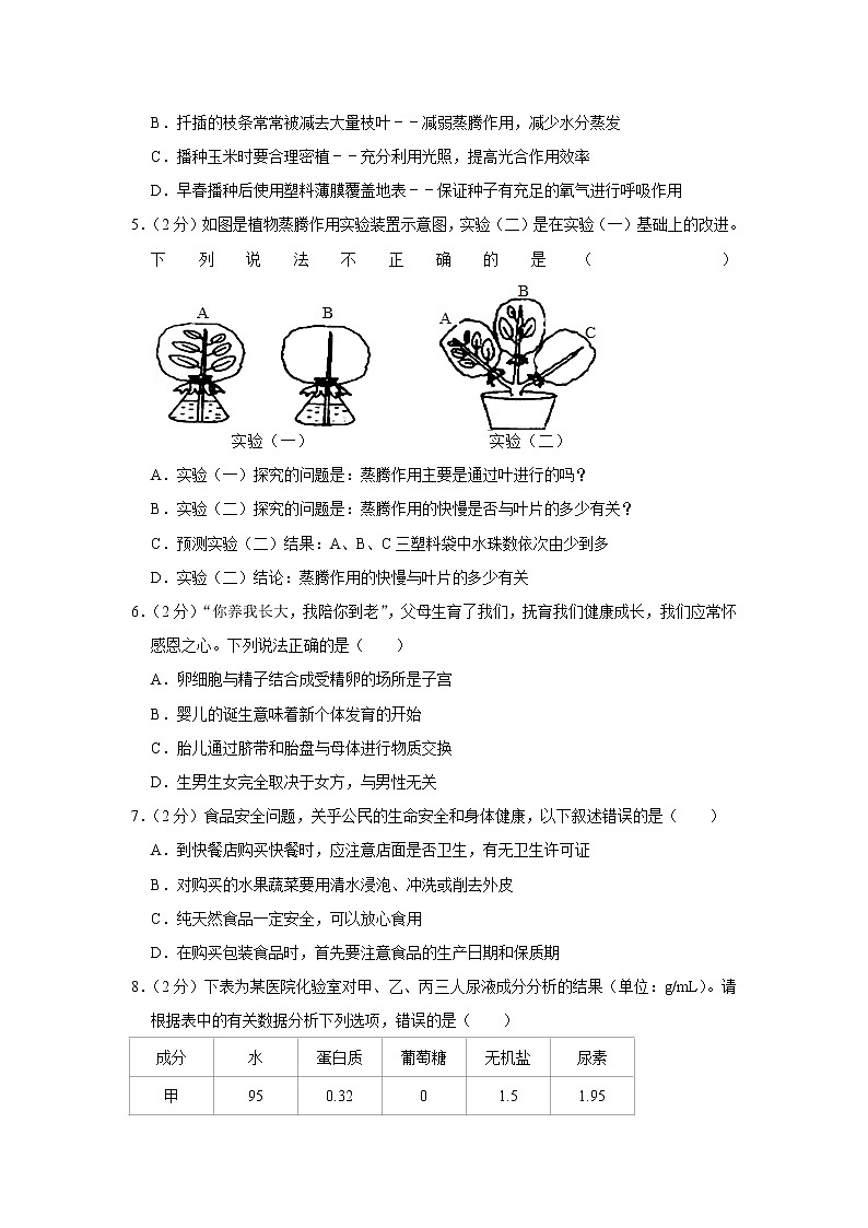 2020-2021学年湖北省宜昌市五峰县八年级（下）期中生物试卷（含答案）第2页