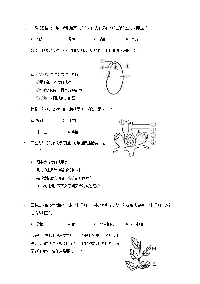 2019-2020学年云南省昆明市官渡区第一中学八年级下学期期中考试生物试题（含答案）第2页