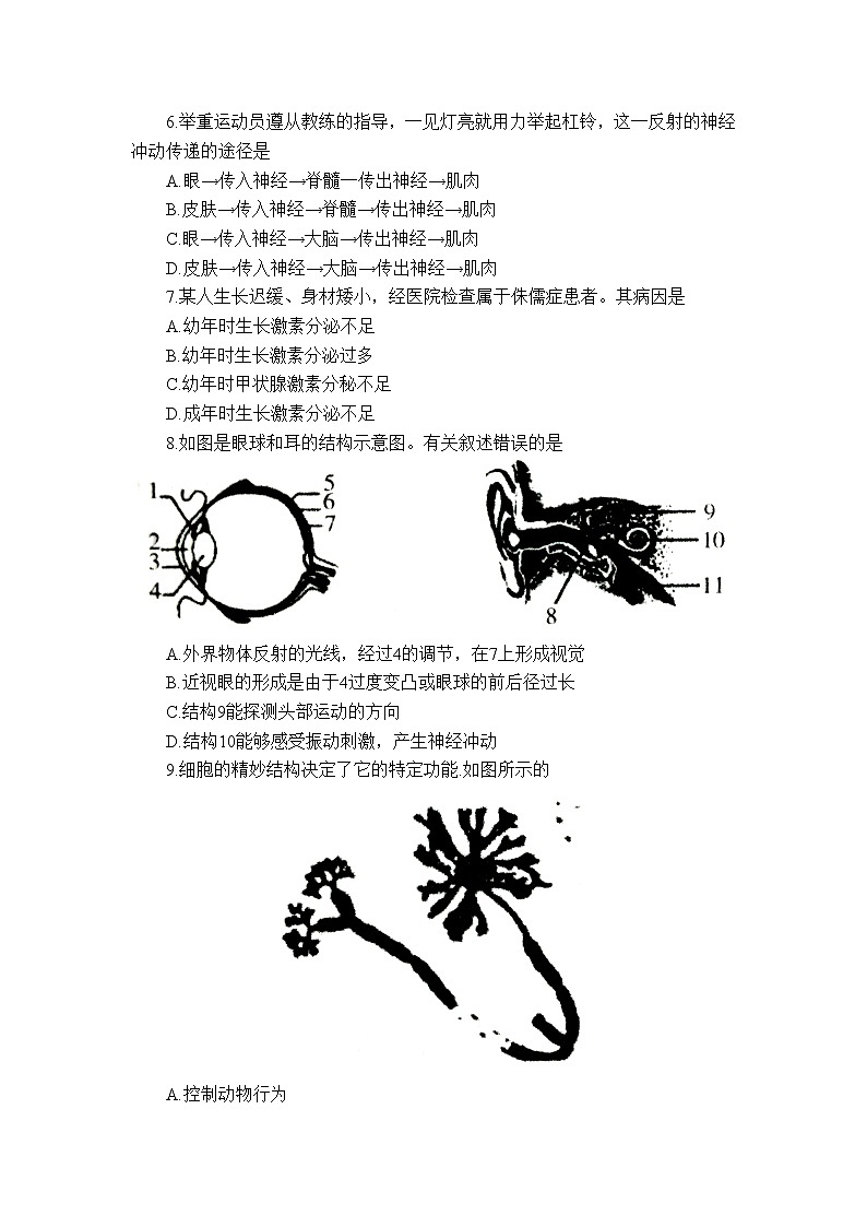 2019-2020学年山东省招远市第二学期期中考试八年级生物试题（含答案）02