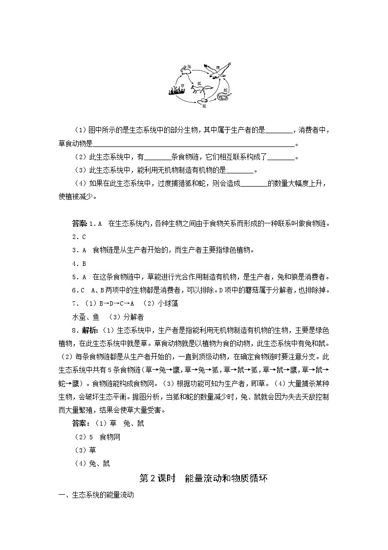 北师大八下生物 第23章 第3节 生态系统的结构和功能 学案03