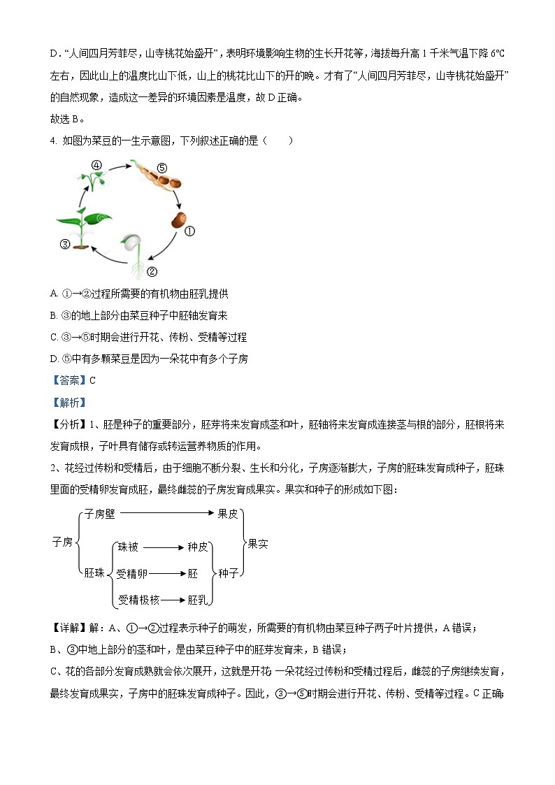 精品解析：2021年内蒙古呼和浩特市赛罕区中考二模生物试题（解析版）第3页