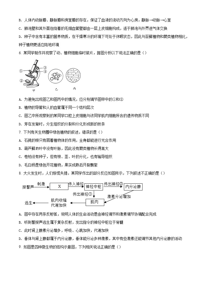 精品解析：2021年内蒙古呼和浩特市赛罕区中考二模生物试题（原卷版）第2页