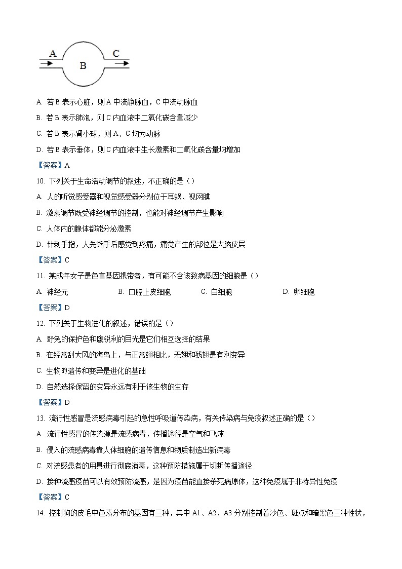 2021年内蒙古呼和浩特市玉泉区中考二模生物试题及 答案第3页
