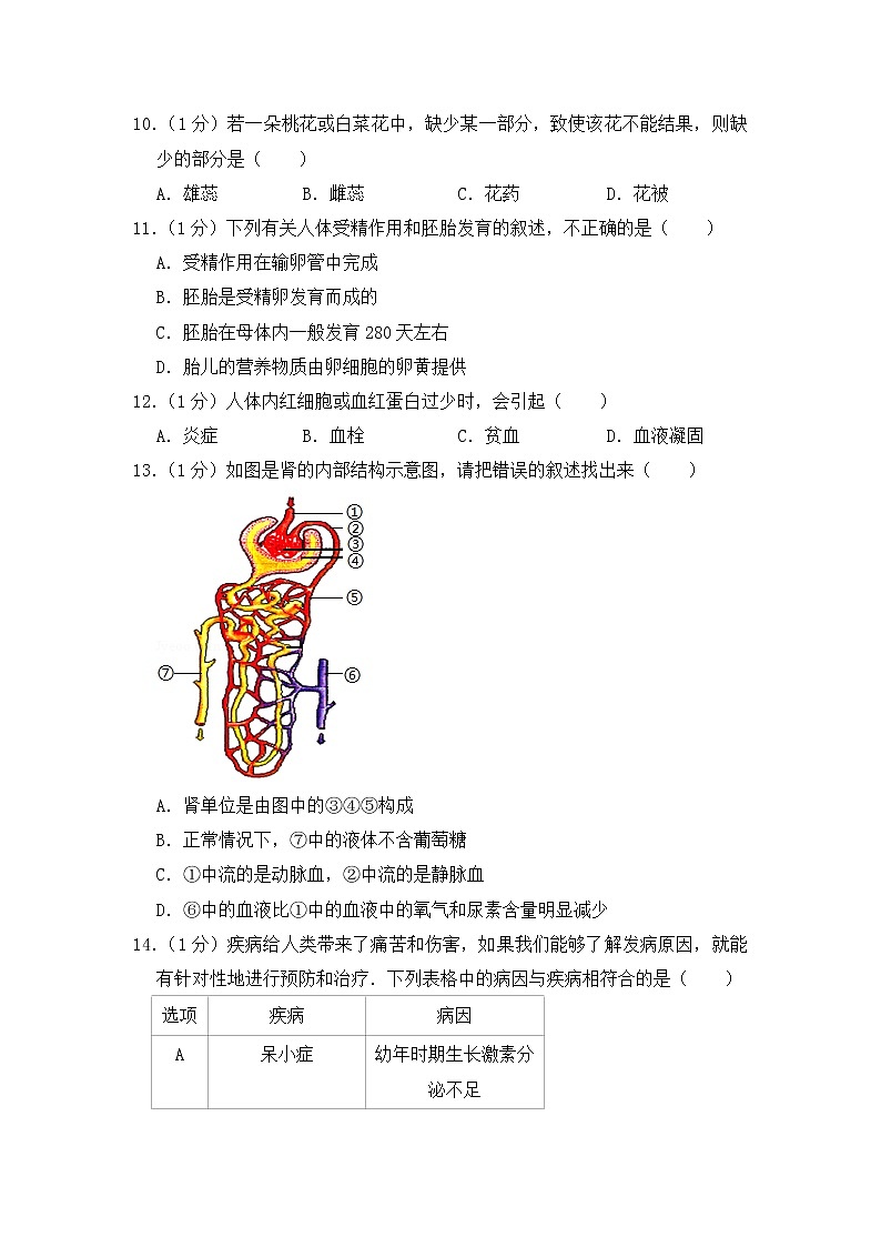 人教版生物学——中考模拟试卷9【含答案】03