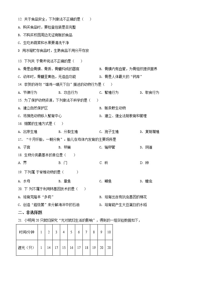 精品解析：2020年广西玉林市兴业县学考第二次模拟考试生物试题（解析版+原卷版）02