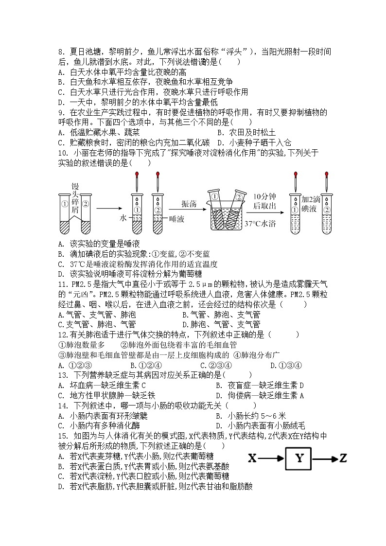 江苏省徐州市沛县汉城国际学校2021-2022学年七年级上学期第二次质量调研生物试卷（Word版无答案）02