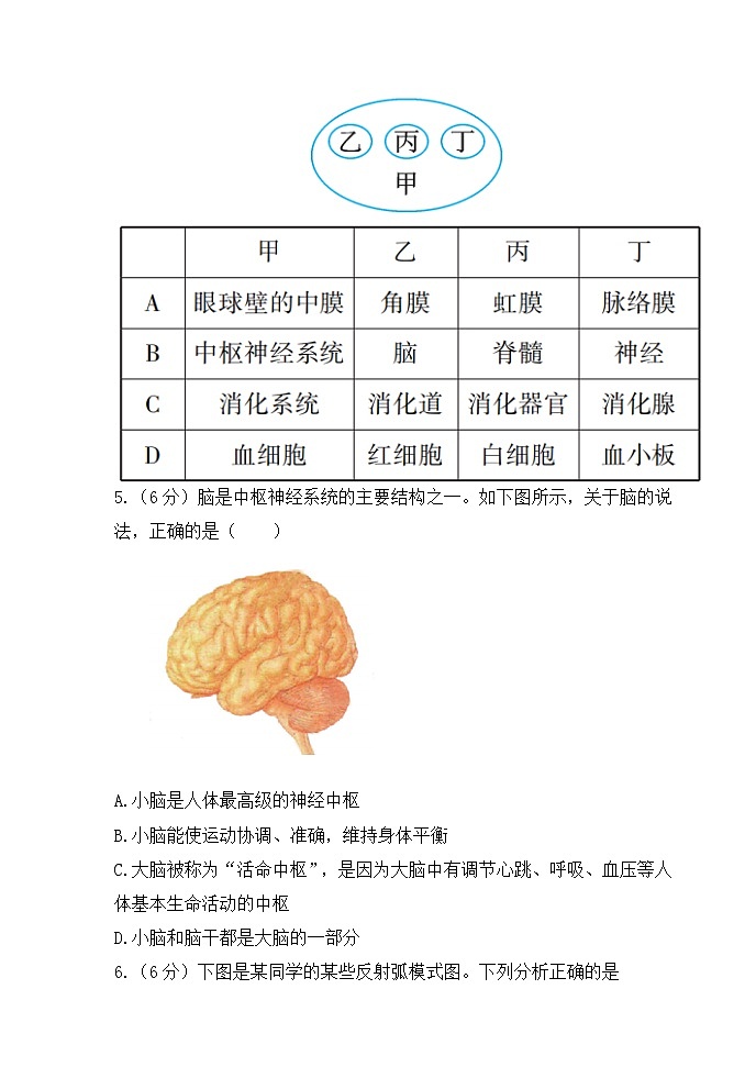 人教版七年级下册生物学——第四单元  第六章  检测试卷【含答案】03