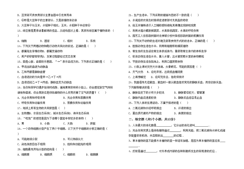 鲁教版七年级生物(上册)期中试题及答案一第2页