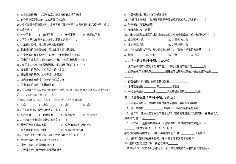 鲁教版七年级生物上册期末考试题加答案第2页