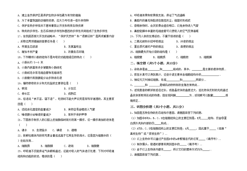 鲁教版七年级生物上册期末试卷及答案【免费】02