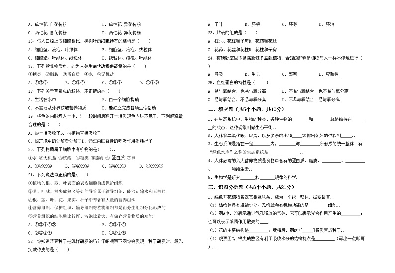 鲁教版七年级生物上册期末试卷及答案【各版本】第2页