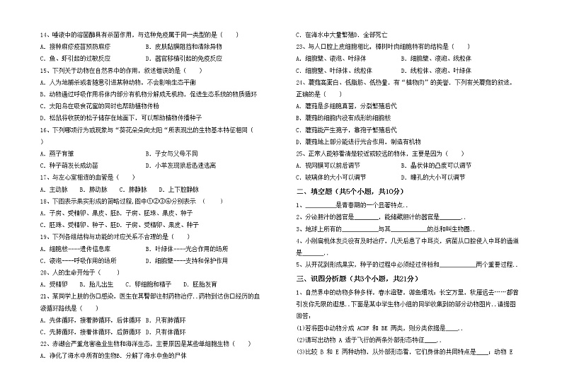 鲁教版七年级生物上册期末试卷及答案【新版】02