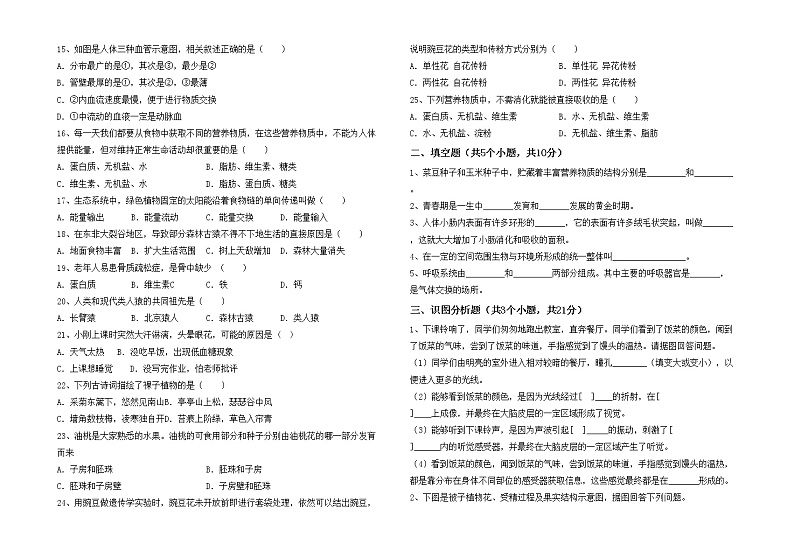 鲁教版七年级生物上册期中考试及答案下载练习题第2页