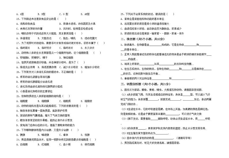 鲁教版七年级生物上册期中考试题（完整版）第2页