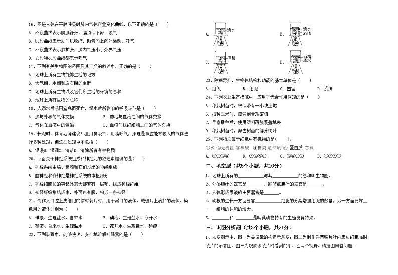 鲁教版七年级生物上册期中考试题（下载）第2页