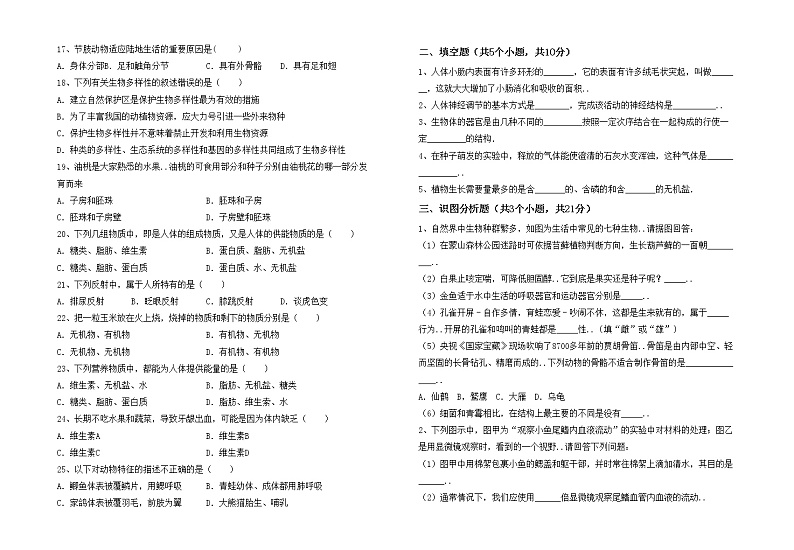 鲁教版七年级生物上册期中考试题（加答案）第2页