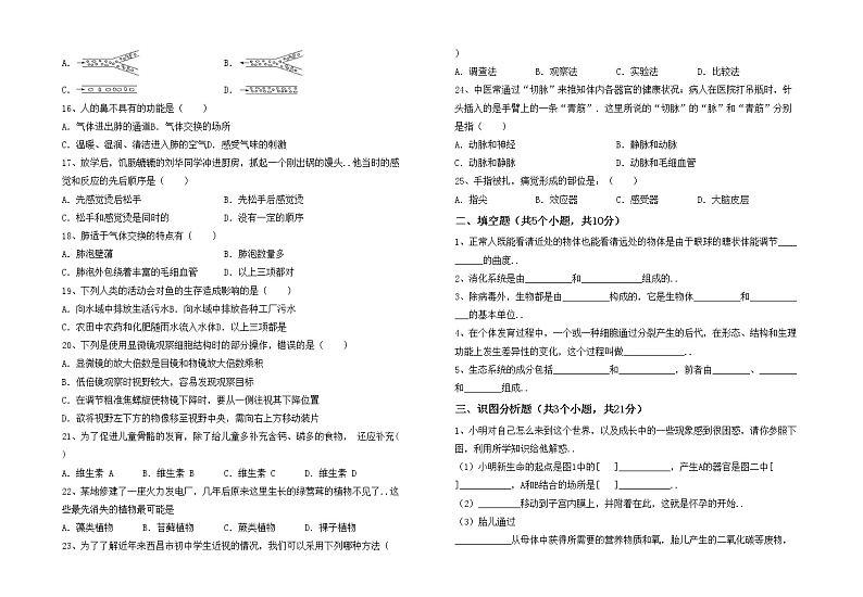 鲁教版七年级生物上册期中试卷及答案【汇总】第2页