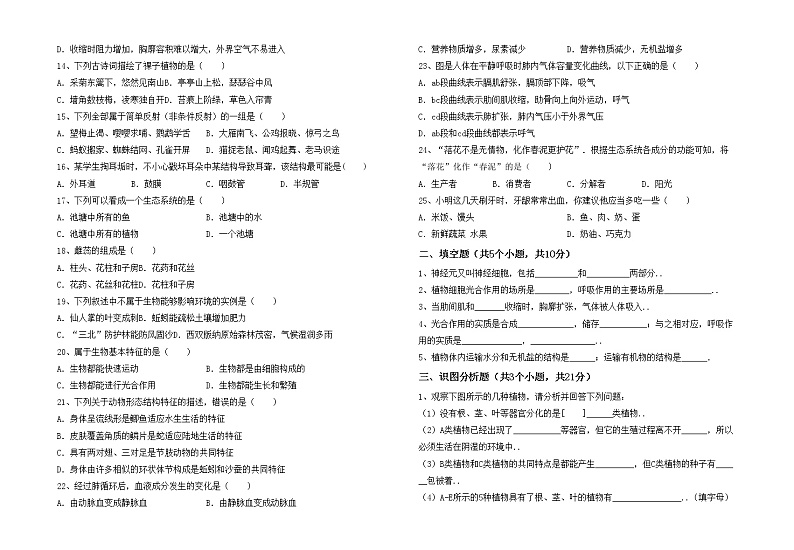 鲁教版七年级生物上册期中试卷（最新）02