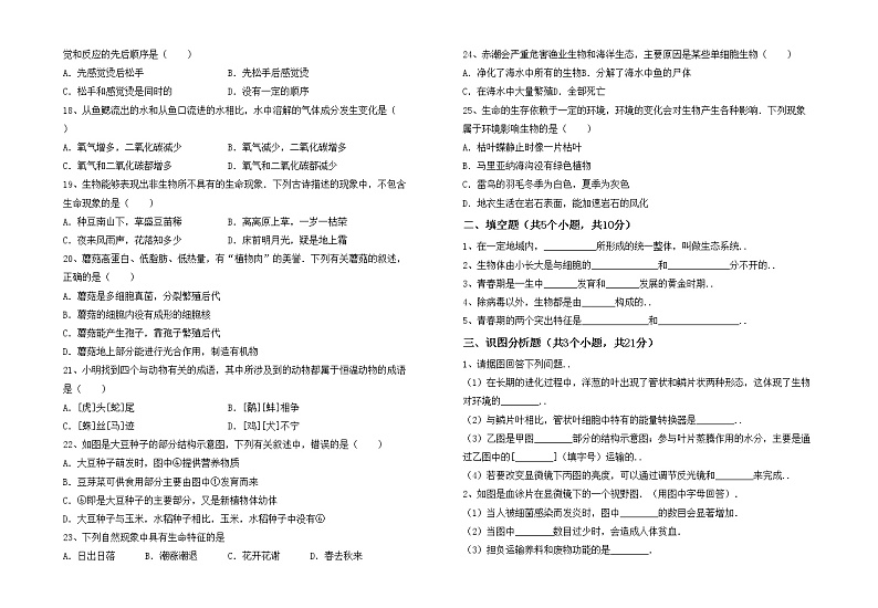 鲁教版七年级生物上册期中试卷及答案【汇编】02