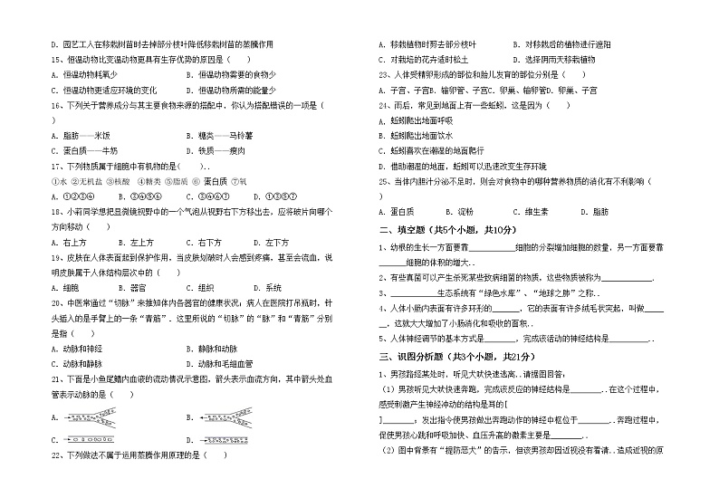 鲁教版七年级生物上册期中试卷第2页